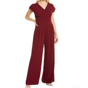 Gal Meets Glam Delaney Crossover Wrap Jumpsuit Red Wine Size 8 NEW